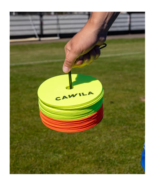 Cawila Floormarker 24er Set inkl. Halter Markierungsscheiben, 12 x gelb und 12 x orange